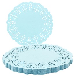 Rierdge Round Paper Doilies, 100 Pcs 3.5” Colorful Decorative Lace Paper Doilies Disposable Placemats for Wedding Birthday Desserts Cakes Party Tableware Food Decoration, Blue