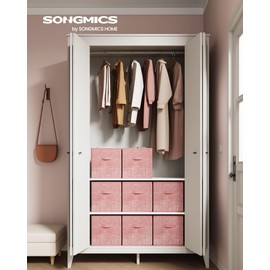 SONGMICS Storage Cubes, 13-Inch Non-Woven Fabric Bins with Double Handles, Set of 8, Closet Organizers for Shelves, Foldable, for Clothes, Jelly Pink UROB833R01