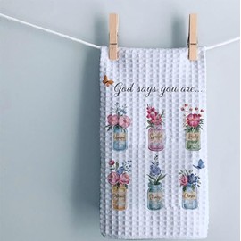 God Says You are Kitchen Towel - Boho Christian Home Decor - Soft & Absorbent Kitchen Towels - Housewarming Gift - Inspirational Christian Dish Towel - Good Ideas Gift Friends Or Family