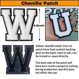 3Pcs Chenille Letter Patches Iron on Patches Varsity Letter Patches Chenille Embroidered Patch Sew On Patches for Clothing Hat Bags Jackets Shirt (White, R)