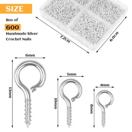 Auiremrti Screw Hooks Small, Screw Eye Set in Gold and Silver, 600 Pieces in Three Sizes, Eye Screw for DIY Jewelry and Craft Projects