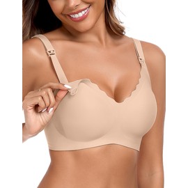 OEAK Nursing Bra for Breastfeeding Soft Supportive Maternity Bras Comfortable Wireless Pregnancy Bras Hands Free Pumping Bras Nude 4XL