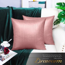 BRAWARM Rose Gold Leather Throw Pillows 16 X 16 Inches - Snake Leather Pillow Covers Pack of 2, Faux Leather Decorative Pillow Covers for Couch Living Room Garden Bed Sofa Home