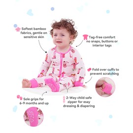babee Reshinee Bamboo Viscose Convertible Baby Footies Pajamas, footies for babies, Zipper Pajamas Baby Girls 6-12M