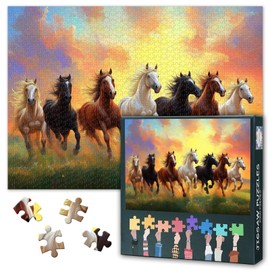 Puzzles for Adults, 1000 Pieces, Horse Running, Jigsaw Puzzles, 1000 Pieces, Animal Theme, Challenging Puzzle Games for Women, Home Decoration, Size 70 x 50 cm (Sunset Landscape)
