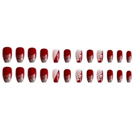 24 Pcs Short Ballerina with Claw Full Coverage French White Flower Fake NI ALS Removable Nail Tips