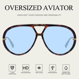 mosanana Trendy Oversized Big Aviator Retro 70s 2025 Sunglasses for Women Men Wide Cool Cute Vintage Fashion Large Pilot Shield Tortoise Blue Lens MS52478