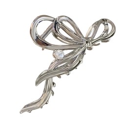 シルバーリボンデザイン バンスクリップ オフィス シンプル ヘアアクセサリー 髪留め 大きめ 韓国風 おしゃれ レディース用 1個 不規則な真珠のデザイン