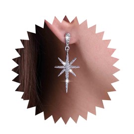 Inateannal Vintage Crystal Northstar Earrings Rhinestone Northstar Stud Earrings Gold CZ Star Drop Earrings Sparkling CZ Starburst Earrings Jewellery for Women and Girls, Zinc, No Gemstone