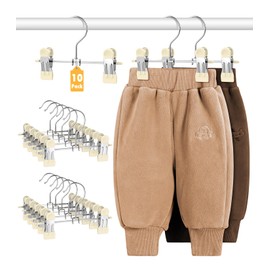 DOIOWN 10 Pack Baby Pants Hangers with Clips, Toddler Non-Slip Space Saving Hangers for Pants, Skirts, Clothes - Baby Essentials Closet Organizer