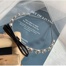 Avance Women's Headband with Rhinestones, Crystal Stones, Faux Leather, Ribbon, Cute, Adult, Popular, Hair Accessories, Ribbon, Bijou,