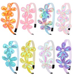 AMCAMI 8 PCS flower headbands girls, girls hair accessorie, soft headbands kids, suitable for various activities like party, dress and weddings, birthday