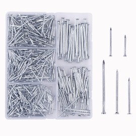 510pcs Galvanized Steel Nails Kit,Hanging Pictures Nails in 5 Different Sizes with The Length 0.75 to 2 Inches , Wood Nails, Wall Nails Sorted in The Assortment Box