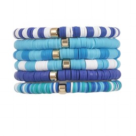Pingyongchang Bohemian Colored Polymer Clay Bracelet for Women Heishi Clay Surfer Bead Stretch Bracelets Vinyl Disc Polymer Stackable Layering Bracelet Set for Women Summer Beach Jewelry-Blue