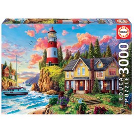 Educa - Lighthouse Near The Ocean - 3000 Piece Jigsaw Puzzle - Puzzle Glue Included - Completed Image Measures 47.25" x 33.5" - Ages 14+ (18507)