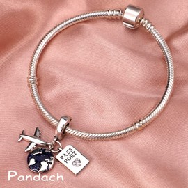 Pandach Travel Round The World Charm fits Charms Bracelets for Woman 925 Sterling Silver Dangle Pendant Bead,Girl Jewelry Beads Gifts for Women Bracelet Necklace