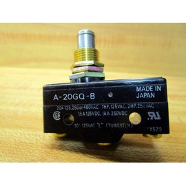 Omron A-20GQ-B General Purpose Basic Switch, High Capacity, Panel Mount Plunger, Screw Terminal, 0.5mm Contact Gap, 20A at 250VAC Rated Current
