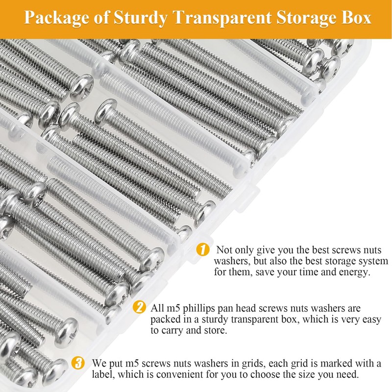 88 Pieces M5 x 30/35/40/45/50mm Machine Screws Nuts Washers Set,