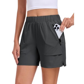 Nomolen Womens Quick Dry Hiking Shorts, Lightweight Athletic 5 inch Shorts for Women Cargo Shorts with Zipper Pockets, Grey, X-Large
