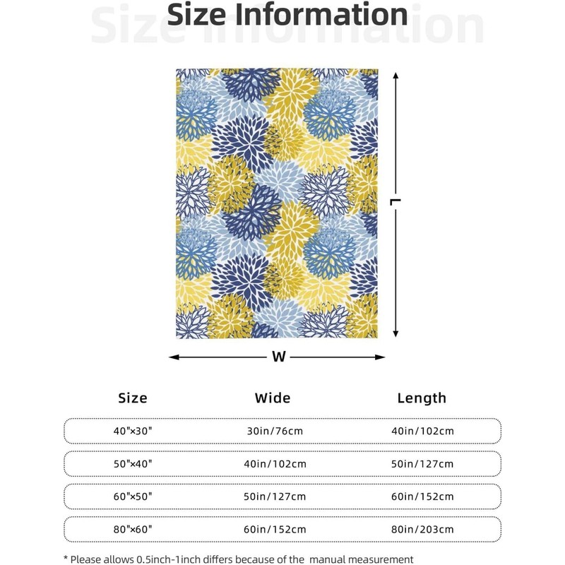 Abucaky Blue Yellow Navy Chrysanthemum Flowers Fleece Throw Blanket Ultra