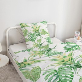 HOMHOMHA Bed Linen 135 x 200 cm Green Jungle Botanical Plant Green Leaves Bedding Set Duvet Cover 135 x 200 cm and 1 Pillowcase 80 x 80 cm Birthday Christmas Gift