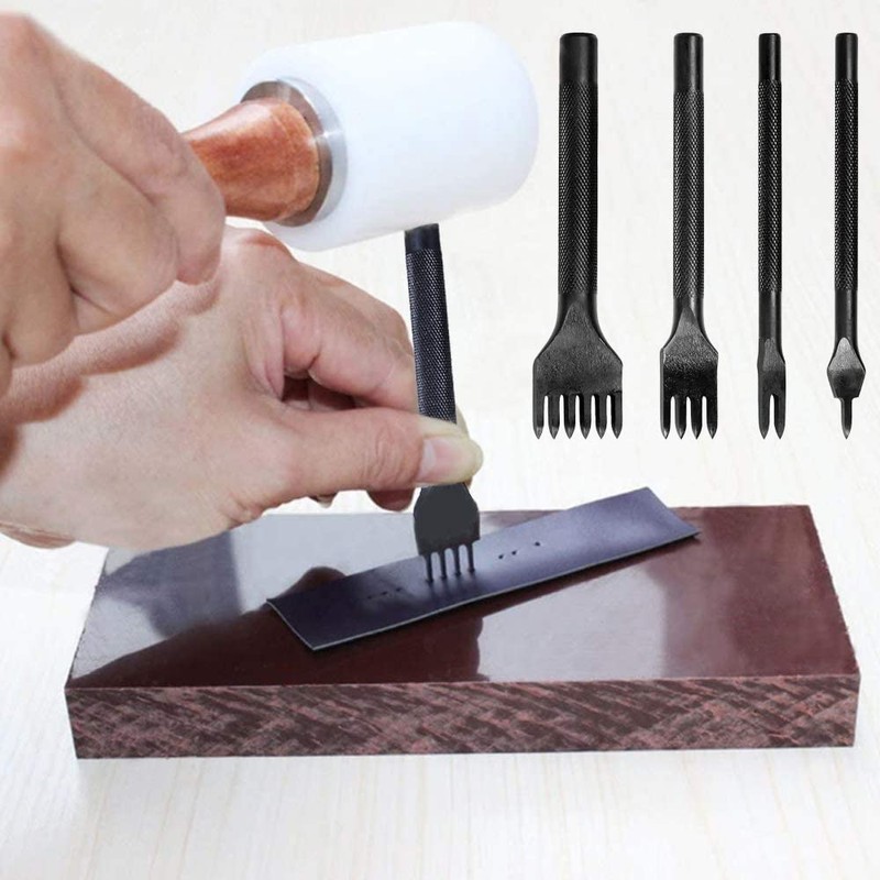 KEWAYO 4-piece Set, Rhombus Perforation, Round Hole Punch Set, Leathercraft,