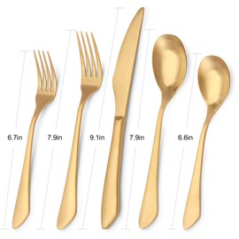 Matte Gold Silverware Set, 20-Piece Stainless Steel Flatware Set, Kitchen Utensil Set Service for 4, Satin Finish Tableware Cutlery Set for Home and Restaurant, Dishwasher Safe