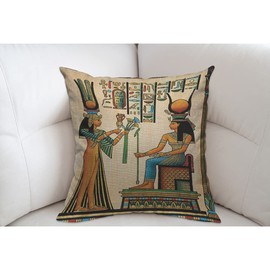 Mugod Old Egyptian Ancient Cushion Cover Throw Pillow Covers Papyrus Depicting Queen Nefertari with Historical Empire Pillow Case for Men Women Decorative Home Sofa Chair Couch 45x45cm/18x18 Inch