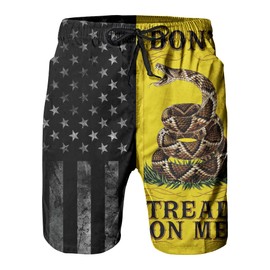 Mens Swim Trunks for Mens, Funny Hawaii Quick Dry Beach Shorts for Men Swimming Trunks, American Flag and Don't Tread On Me Printed Mens Board Shorts Swimwear Bathing Suit with Mesh Lining, Large
