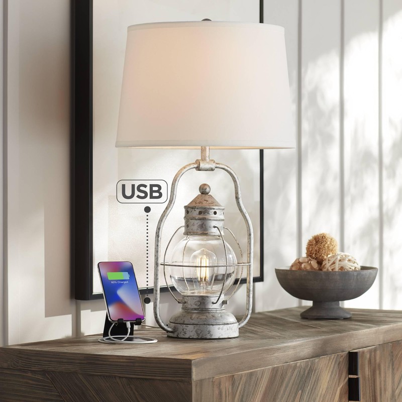 Franklin Iron Works Bodie Rustic Industrial Table Lamp with USB