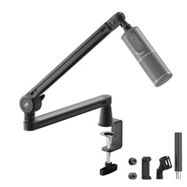 CMTECK Microphone Boom Arm, Extended Riser, Premium Low Profile Mic Arm with Cable Management, 360° Rotatable Boom Arm, Sturdy Aluminum Mic Desk for Blue Yeti Shure