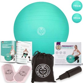 The Birth Ball - Birthing Ball for Pregnancy & Labor - 18 Page Pregnancy Ball Exercises Guide by Trimester - Non Slip Socks - How to Dilate, Induce, Reposition Baby for Mom