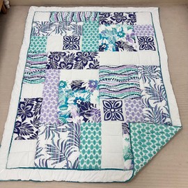 Handmade Tropical Garden Patchwork Hand Stitched Twin Size Cotton QUILT 68x86”