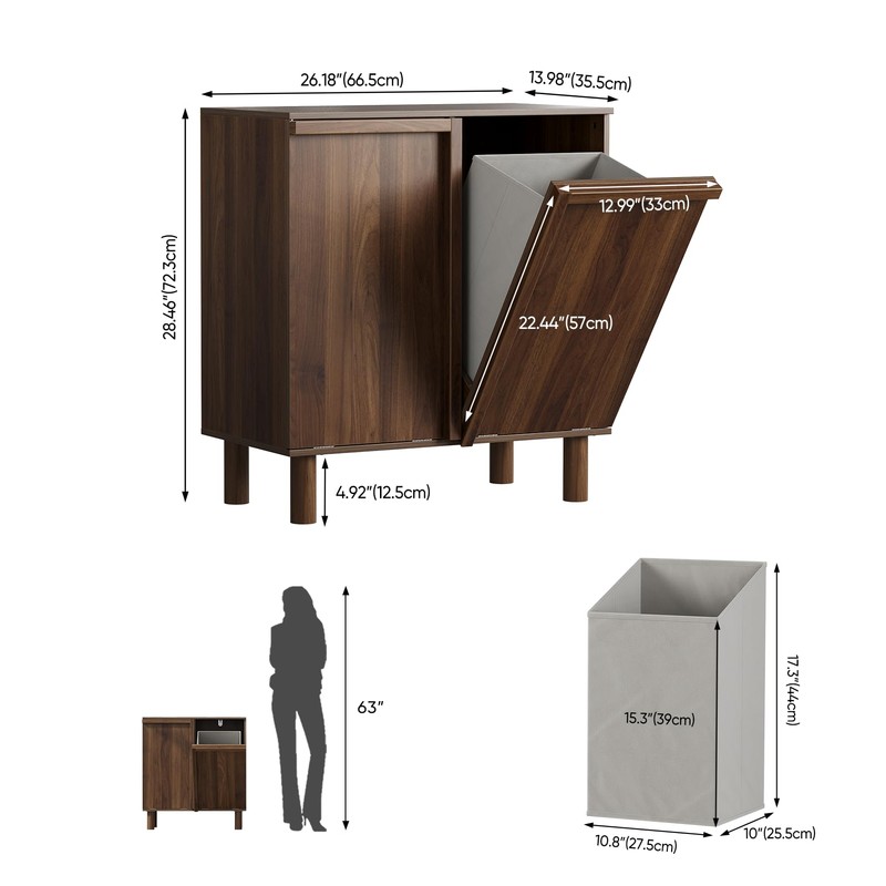 Smuxee Double Tilt Out Laundry Hamper Cabinet, Walnut Hidden Laundry