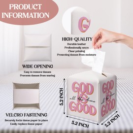 Pink Christian Tissue Box Cover, God is Good All The Time, Square Decorative Tissue Box Holder, Christian Gifts for Women Men, PU Leather Toilet Paper Cover for Tabletop Office Decor-A16
