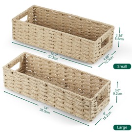 Dreamkey Nesting Paper Rope Storage Baskets for Organizing with Handles - Small HandWoven Toilet Paper Basket for Back of Toilet Tank Top - Decorative Storage Baskets, 14 Inch