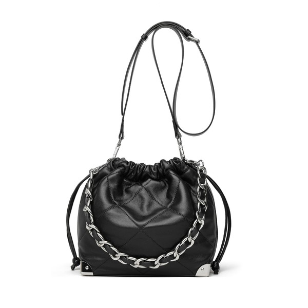 DORIS&JACKY Drawstring Bucket Shoulder Bag for Women Quilted Hobo Purse