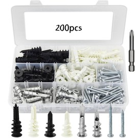FGXY 200pcs Hollow Wall Fixings, Plasterboard Fixings, Wall Anchor, Screws Anchors Plugs Assortment Set, Hollow Wall Anchor Kits, Used For Fixing Curtain, Mural, Wall Cabinet, Lamp, Shelf, TV, Etc