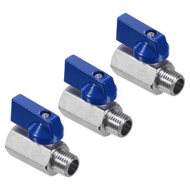 PATIKIL 1/4 NPT Ball Valve, Brass Ball Valve, Mini Ball Valve, Pack of 3 for NPT Female to Male Pipe Coupler Connector, Blue