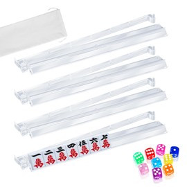 Nyvralora 4 Sets Mahjong Racks with Pushers and 9 Colored Dice, Modern Clear Acrylic Mahjong All-in-One Tile Rack & Pusher Arm Compact Easy Carry Mahjong Accessories