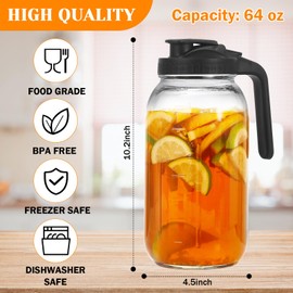 3 Pack Glass Pitchers with Lid, 64 oz Sun Tea Pitcher, Half Gallon Mason Jar Pitcher with Wide Mouth Airtight Lid for Ice Tea, Cold Brew Coffee, Fridge Water, Milk, Juices, Leak Proof Water Jug