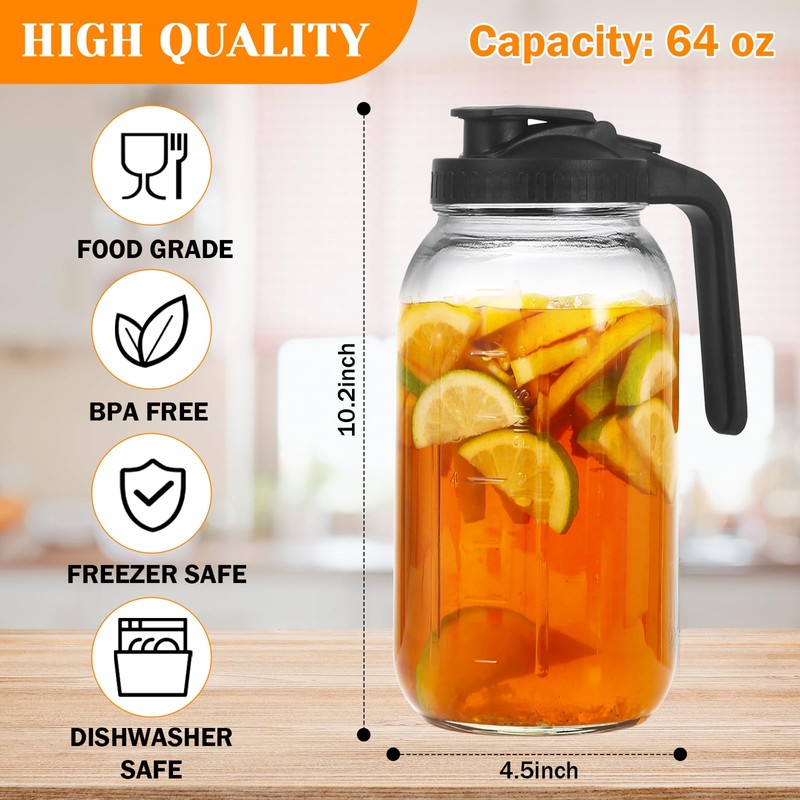 3 Pack Glass Pitchers with Lid, 64 oz Sun Tea