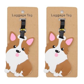 Cute Corgi Travel Luggage Tags for Suitcase 2pcs Stainless Adjustable Steel Loop with ID Card