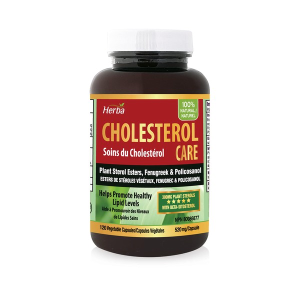 Herba Cholesterol Care – 120 Vegetable Capsules | Cholesterol Lowering Supplement with Plant Sterols, Fenugreek, and Policosanol 20mg | Cholesterol Supplement to Lower and Promote Healthy Blood Lipid Levels | Made in Canada