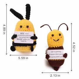 caiyjhao 2PCS Crochet Funny Bees, Inspirational Crochet Bees, with Emotional Support Cards,Home Officedecorated with Lovely Yellow Bee Crochet Plush, Friends' Birthday Gifts, Thanksgiving,Christmas