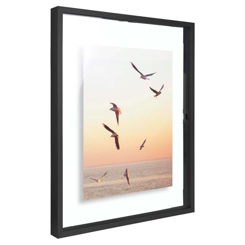 Frametory, Floating Picture Frame 11x14 - Black Aluminum Metal Photo