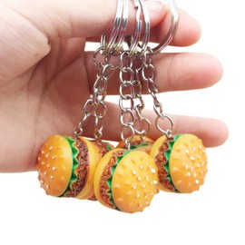 YKKJ Key Fob, Hamburger Keychain 5 Pieces Key Ring Fashion Personality Keyring for Girlfriend Bag Charm/Christmas/Valentine's Day/Birthday Gift, yellow