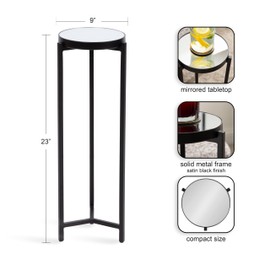 Kate and Laurel Aguilar Modern Mirrored Round Drink Table; 9 x 9 x 23; Black; Metal Accent Table with Mirrored Tabletop and for Use as Small Plant Stand