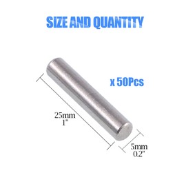 Glarks 50-Pieces 5x25mm Dowel Pin Stainless Steel Shelf Support Pegs Pin Rod Fasten Elements