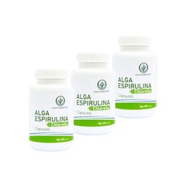 Alga Espirulina y Chlorella en Capsulas, Pack de 3 Piezas con 100 Capsulas de 50 Gramos cada una, Ingredientes Naturales sin Conservadores ni Aditivos